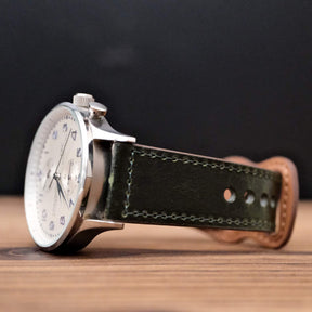 Luxury Waxed Green Italian Calf Leather Strap with Button
