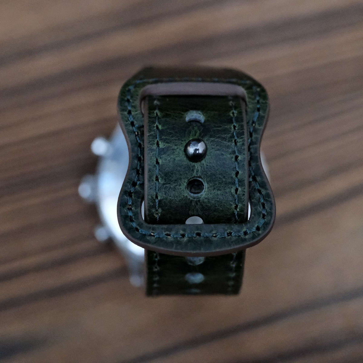 Luxury Waxed Green Italian Calf Leather Strap with Button