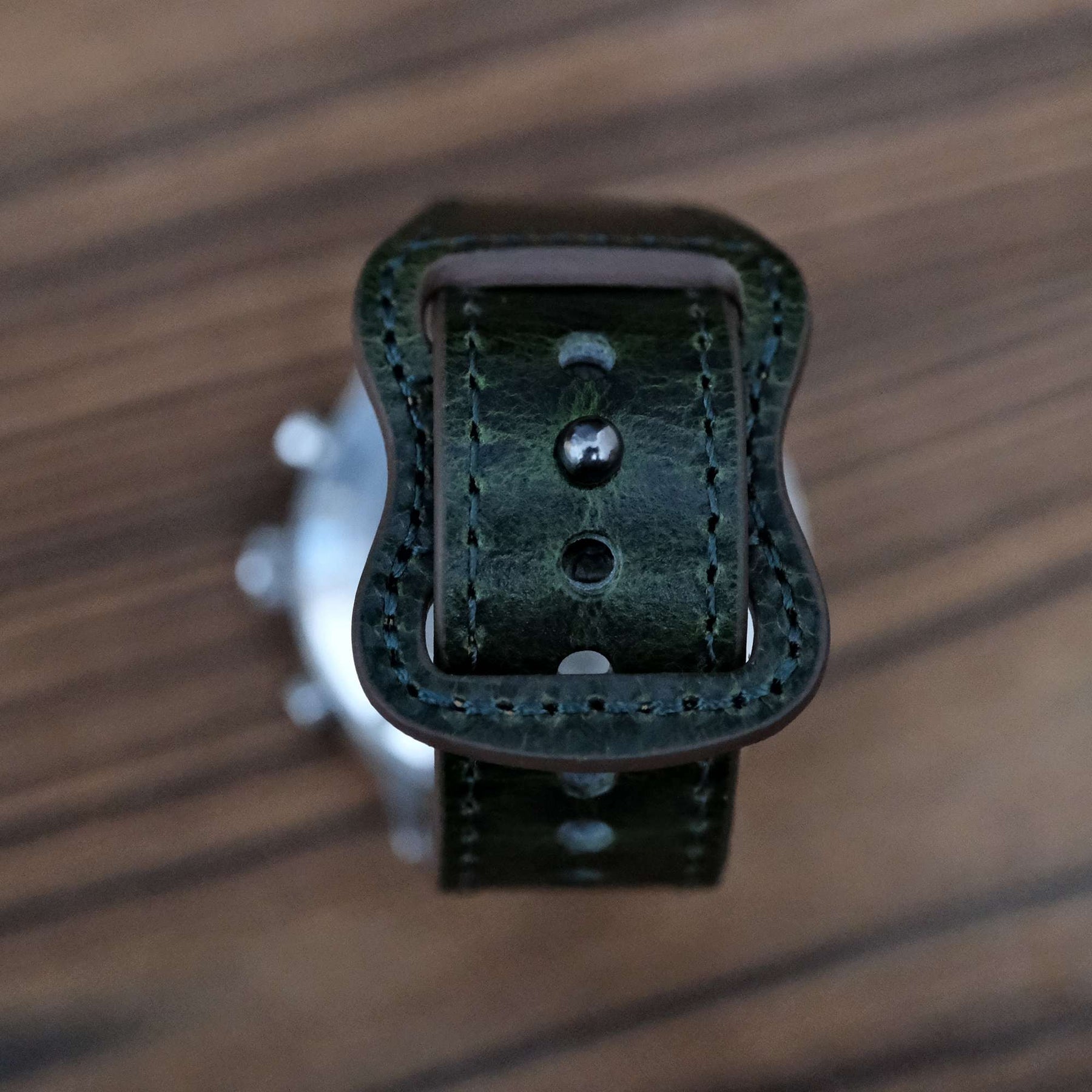 Luxury Waxed Green Italian Calf Leather Strap with Button