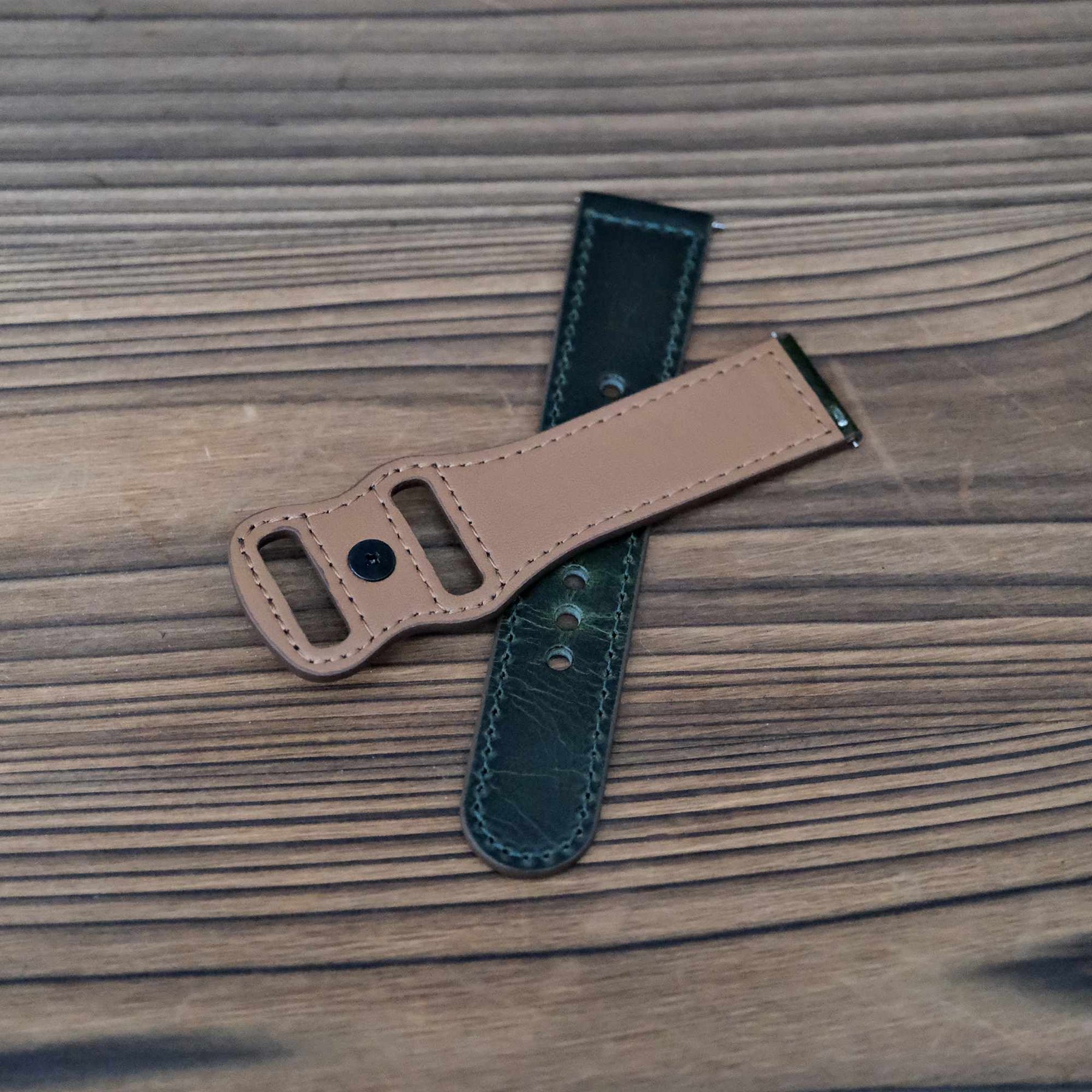 Luxury Waxed Green Italian Calf Leather Strap with Button