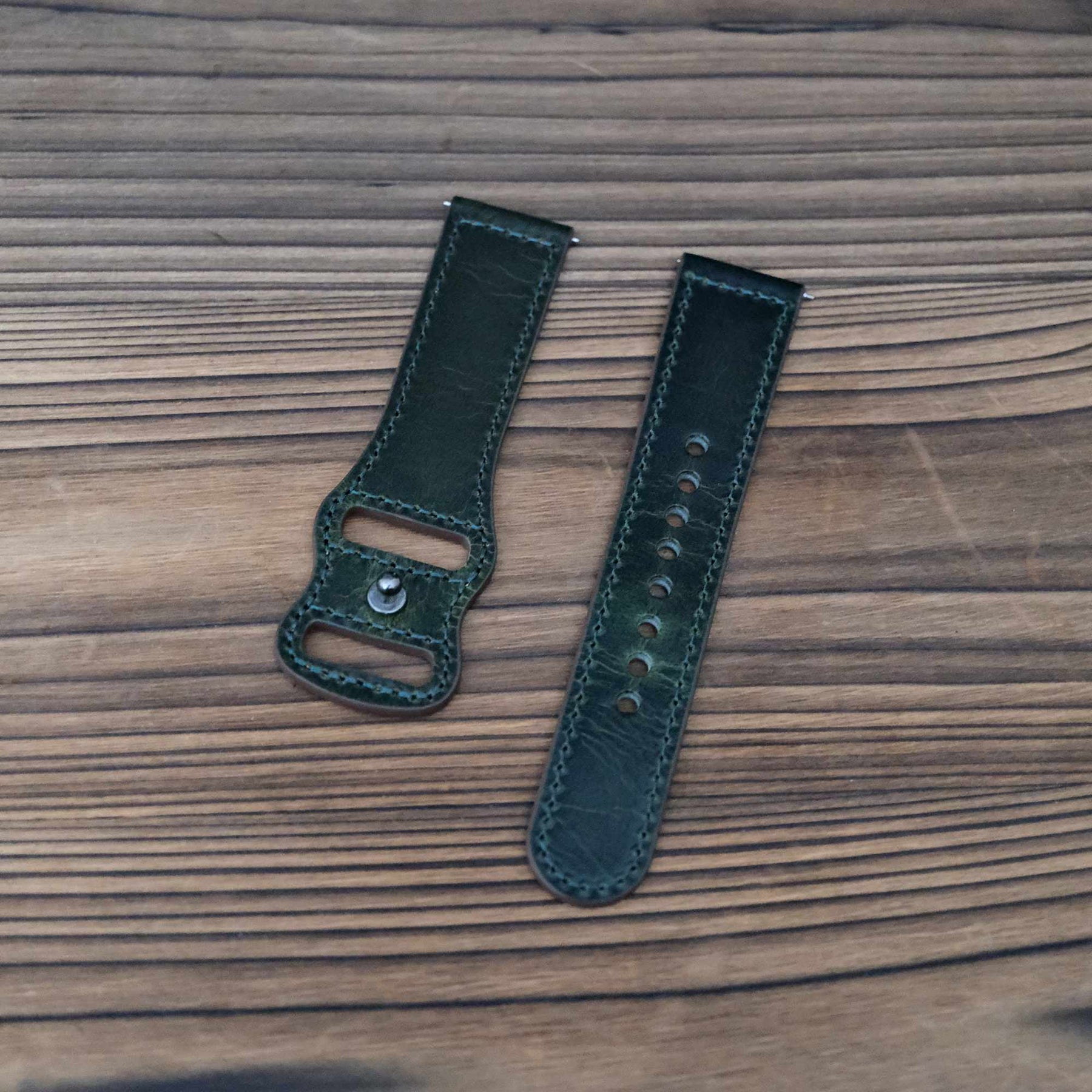 Luxury Waxed Green Italian Calf Leather Strap with Button