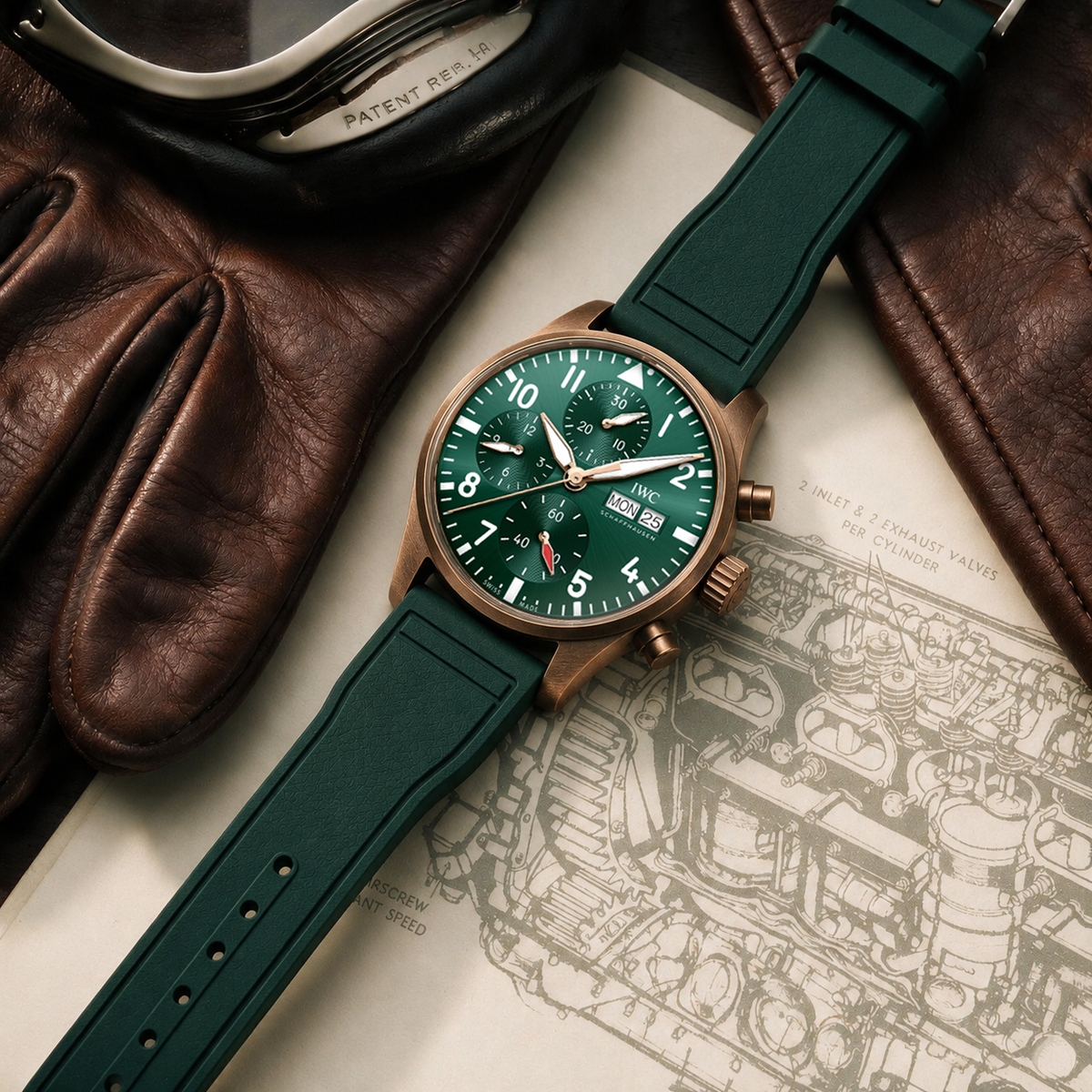 【IWC Pilot】Soft-Touch Premium Rubber Army Green Strap