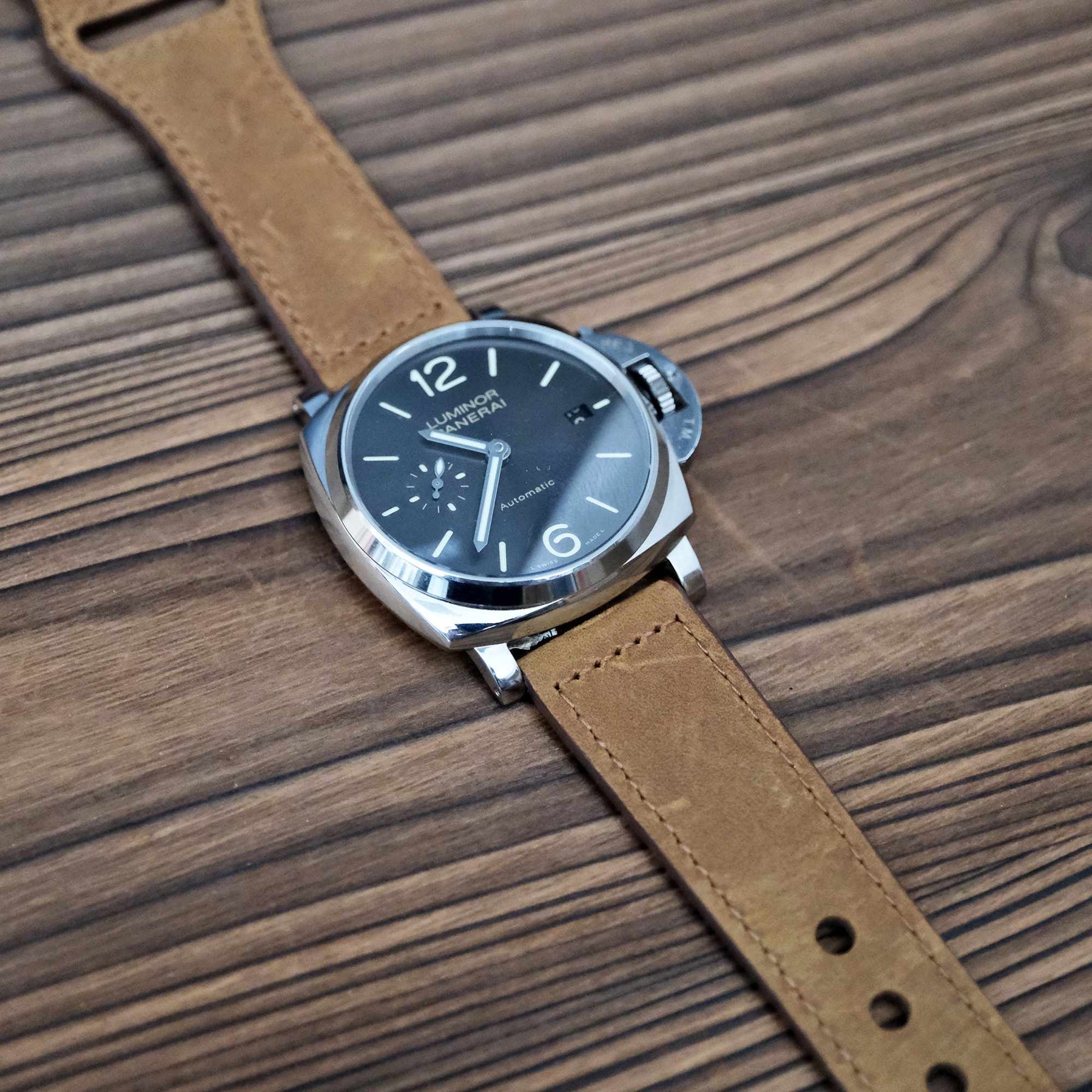 Luxury Vintage Brown Italian Calf Leather Strap with Pin Buckle