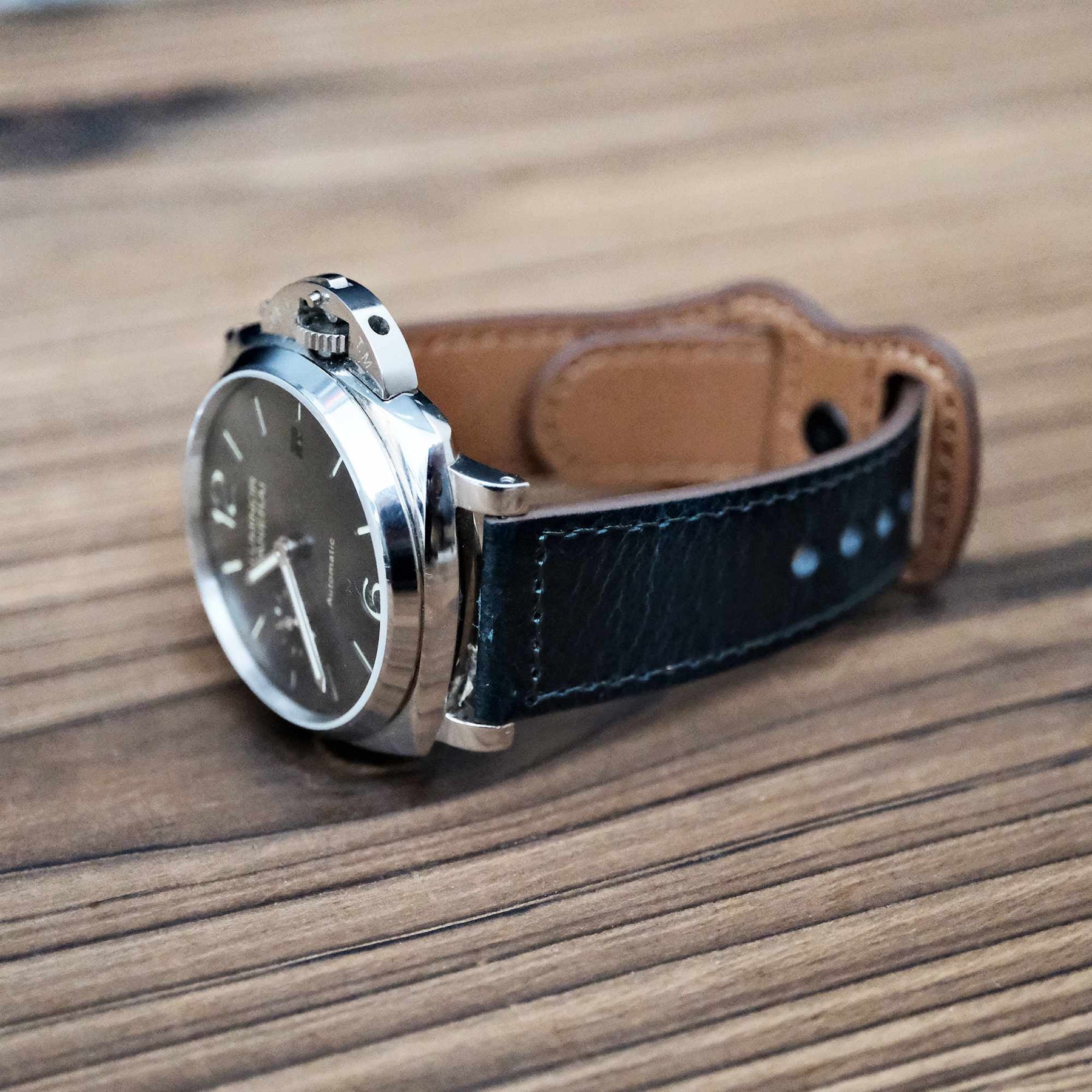 Luxury Waxed Blue Italian Calf Leather Strap with Button