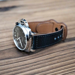 Luxury Waxed Blue Italian Calf Leather Strap with Button