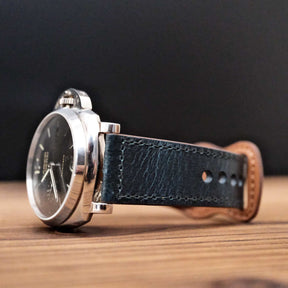 Luxury Waxed Blue Italian Calf Leather Strap with Button