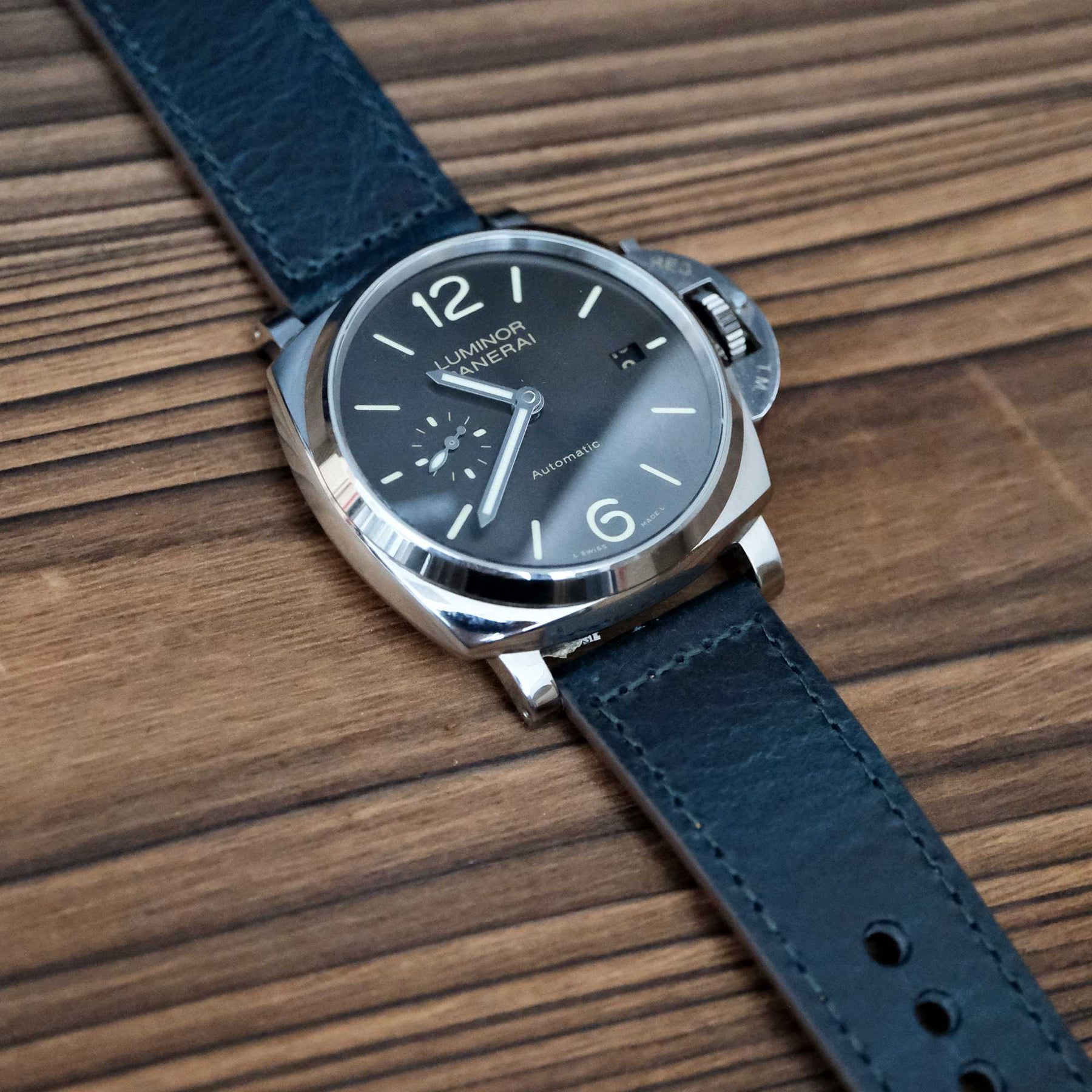 Luxury Waxed Blue Italian Calf Leather Strap with Button