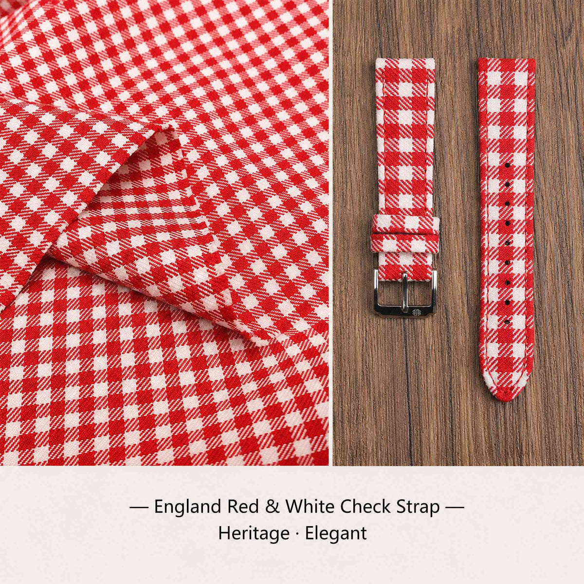 (Bespoke) England Red & White Check Watch Strap