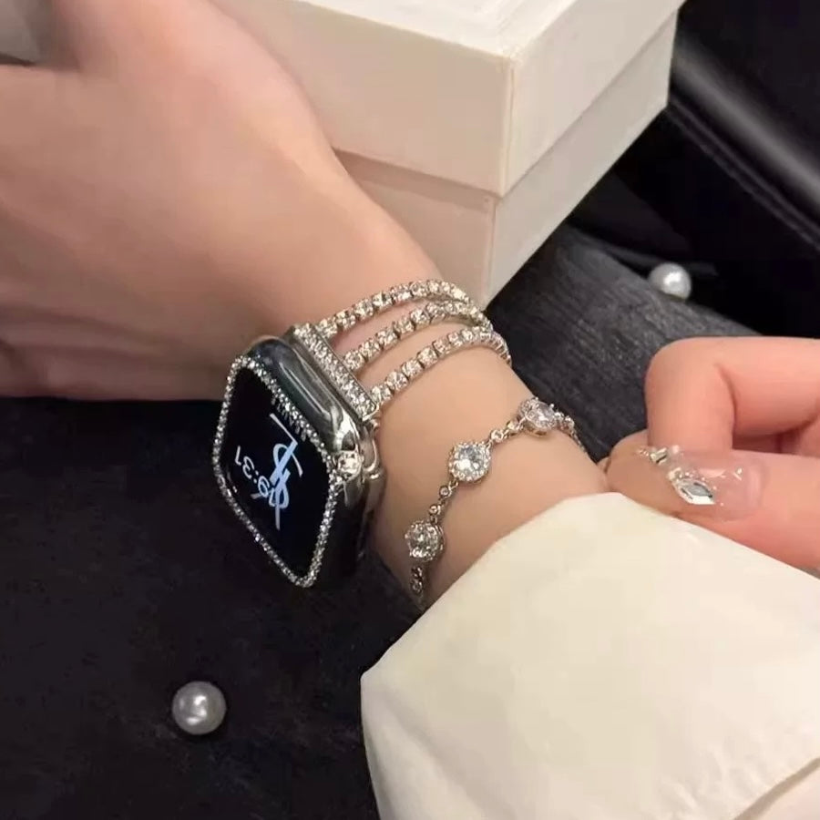 Three-Line Diamond Metal Apple Watch Strap
