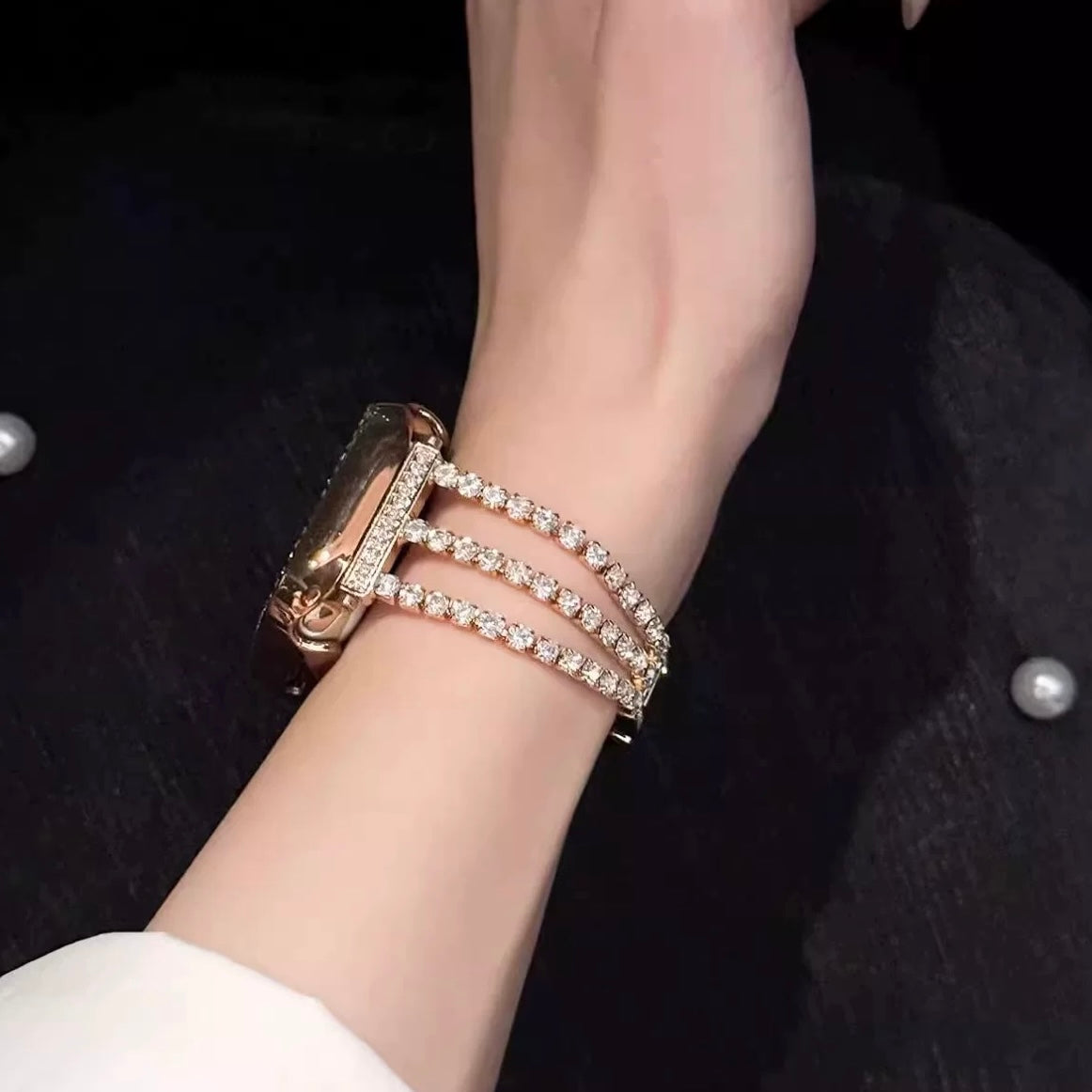 Three-Line Diamond Metal Apple Watch Strap