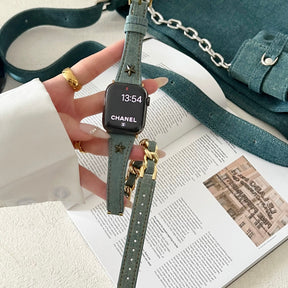 Denim Canvas Double-Loop Star Rivet Apple Watch Strap
