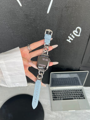 Denim and Metal Chain Apple Watch Strap