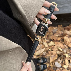 Leather D-Shaped Metal Apple Watch Strap