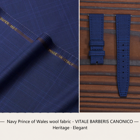 (Bespoke) Navy Prince of Wales wool fabric - VITALE BARBERIS CANONICO