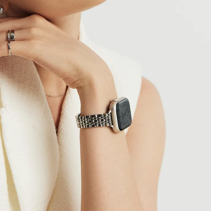Silver Five-Bead Bracelet Apple Watch Strap