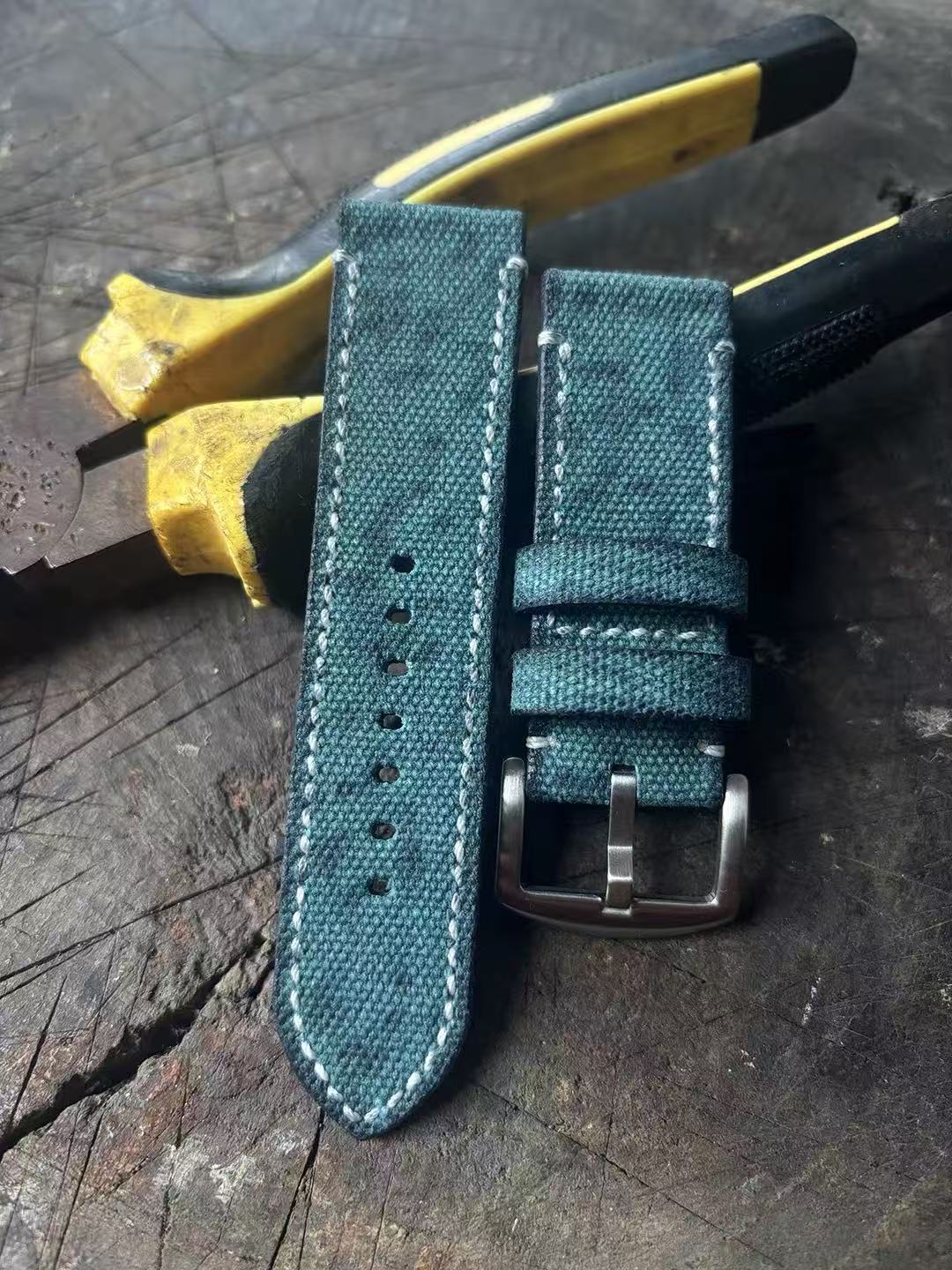 (Bespoke) Teal Blue Lightly Distressed Canvas Strap