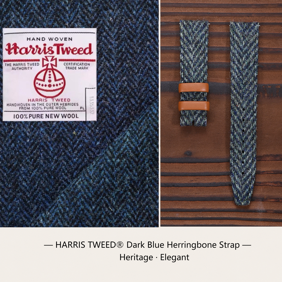 (Bespoke) HARRIS TWEED® Dark Blue Herringbone Strap