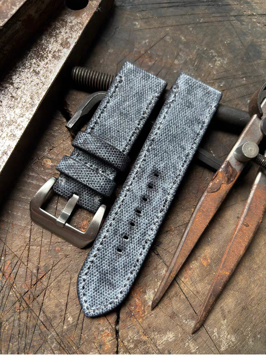 Besopke) Inkstone Blue Military-style Vintage Distressed Canvas Strap